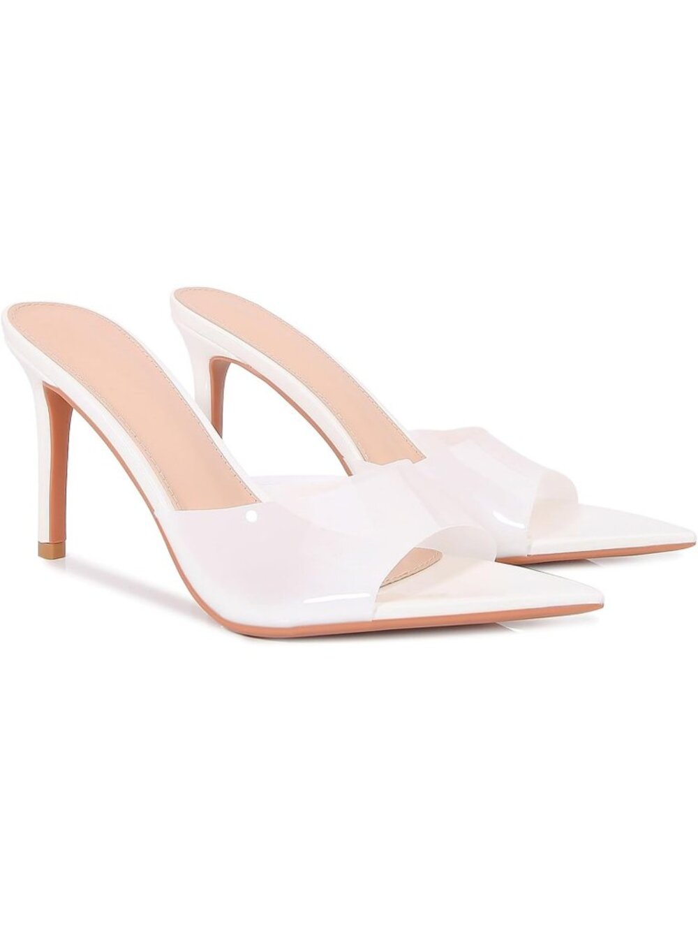 Women's White Clear Pointed Open Toe Stiletto Heel Slide Sandals Transparent